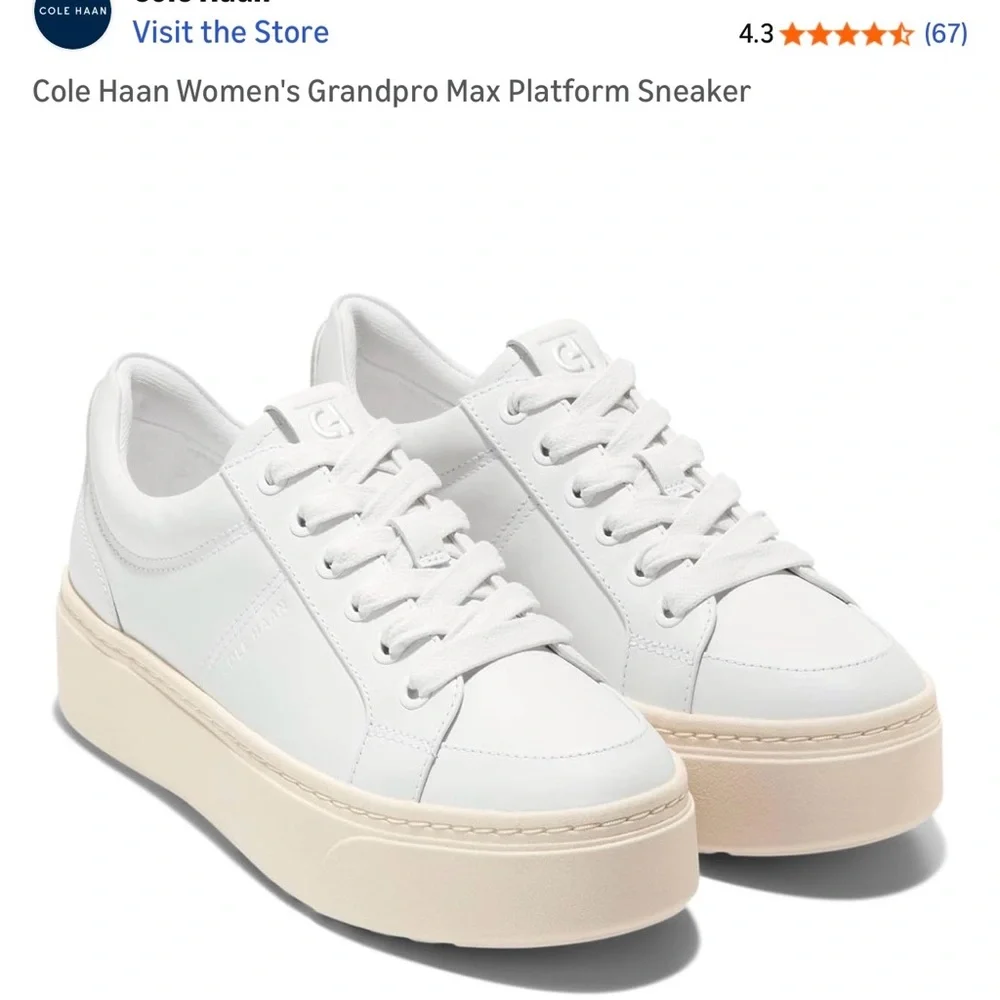 Cole Haan GP Max Platform Sneaker Size 7.5B Optic White Leather - Picture 7 of 9